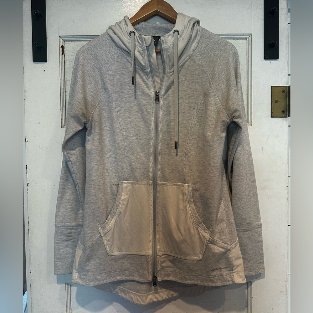 Women's Eddie Bauer Light Gray Full-Zip Hoodie with Contrast Pockets